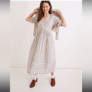 Petite Marianna Puff-Sleeve Midi Dress in Plaid